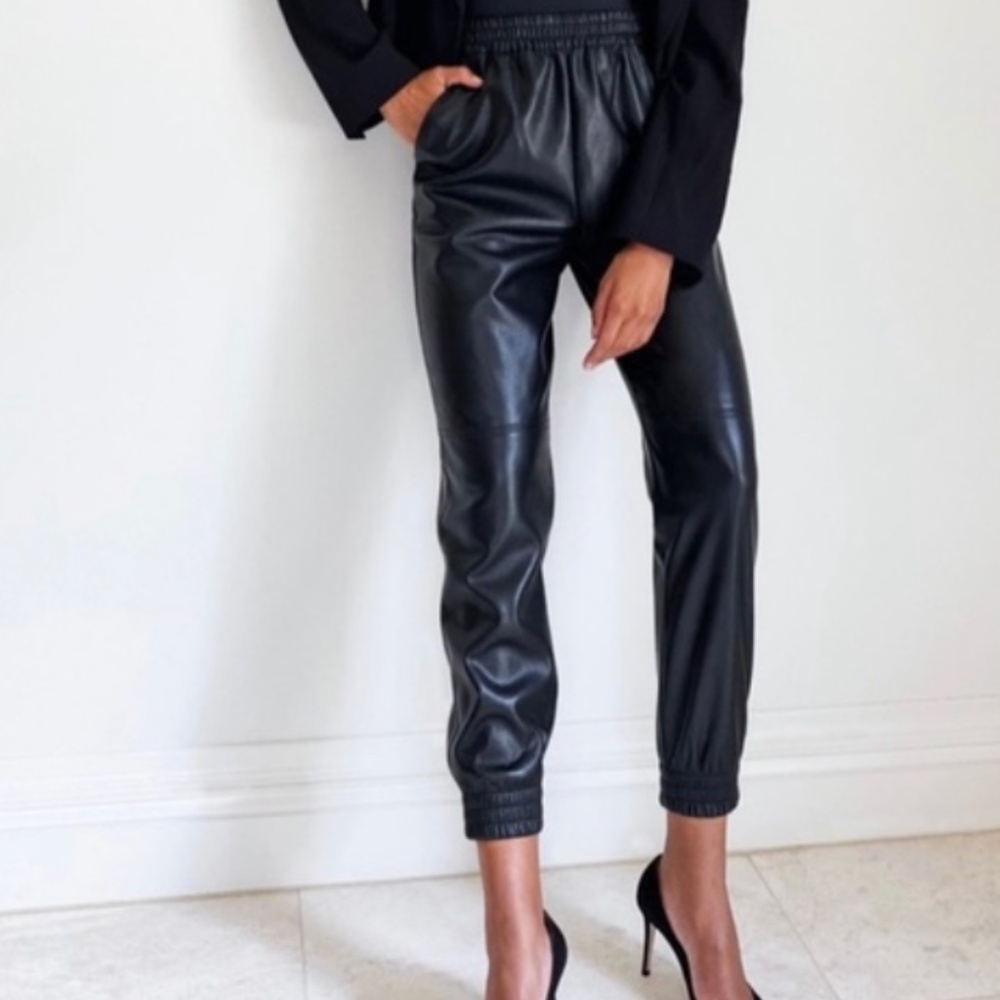 Babaton Aritzia Black Faux Leather Joggers